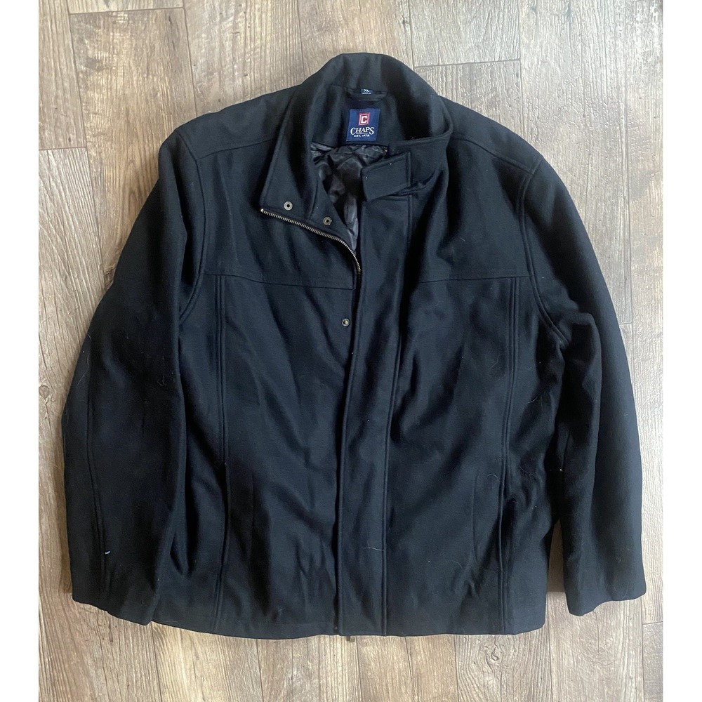 Chaps Men's XL Black Wool Polyester Heavyweight Pea Coat Jacket